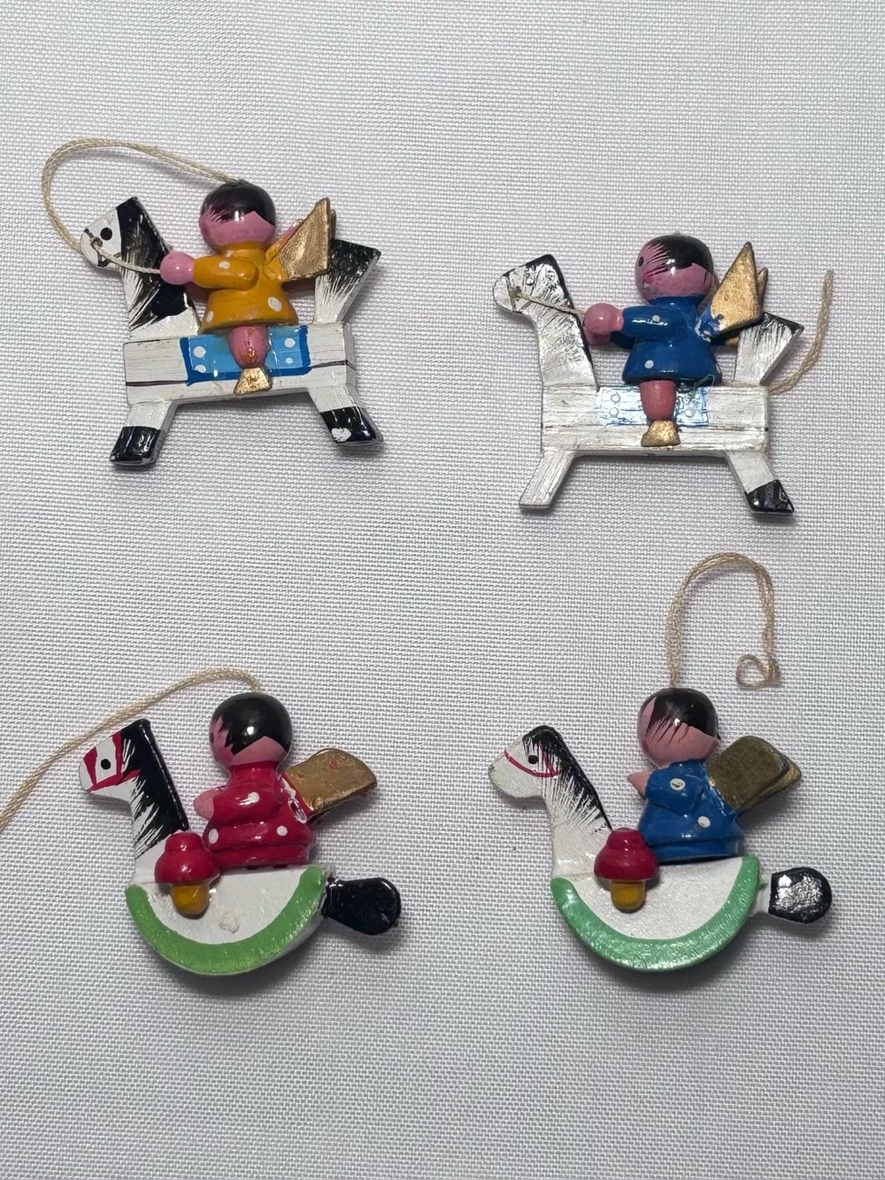 Vintage Hand Painted Wooden Angel Ornaments